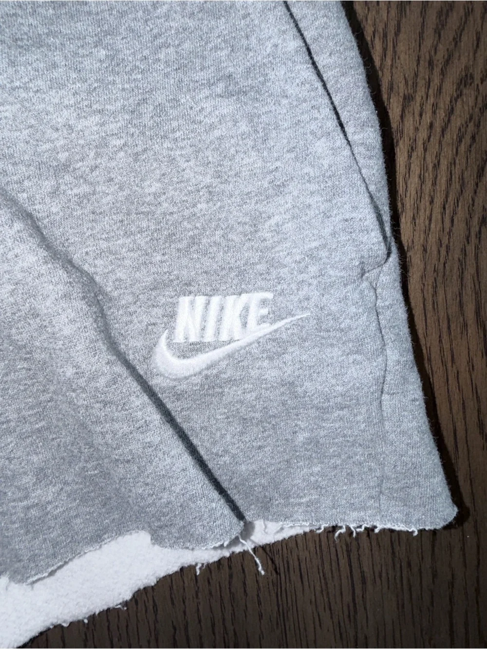 Nike Girls Youth Large Light Gray Cutoff Sweat Shorts with White Logo